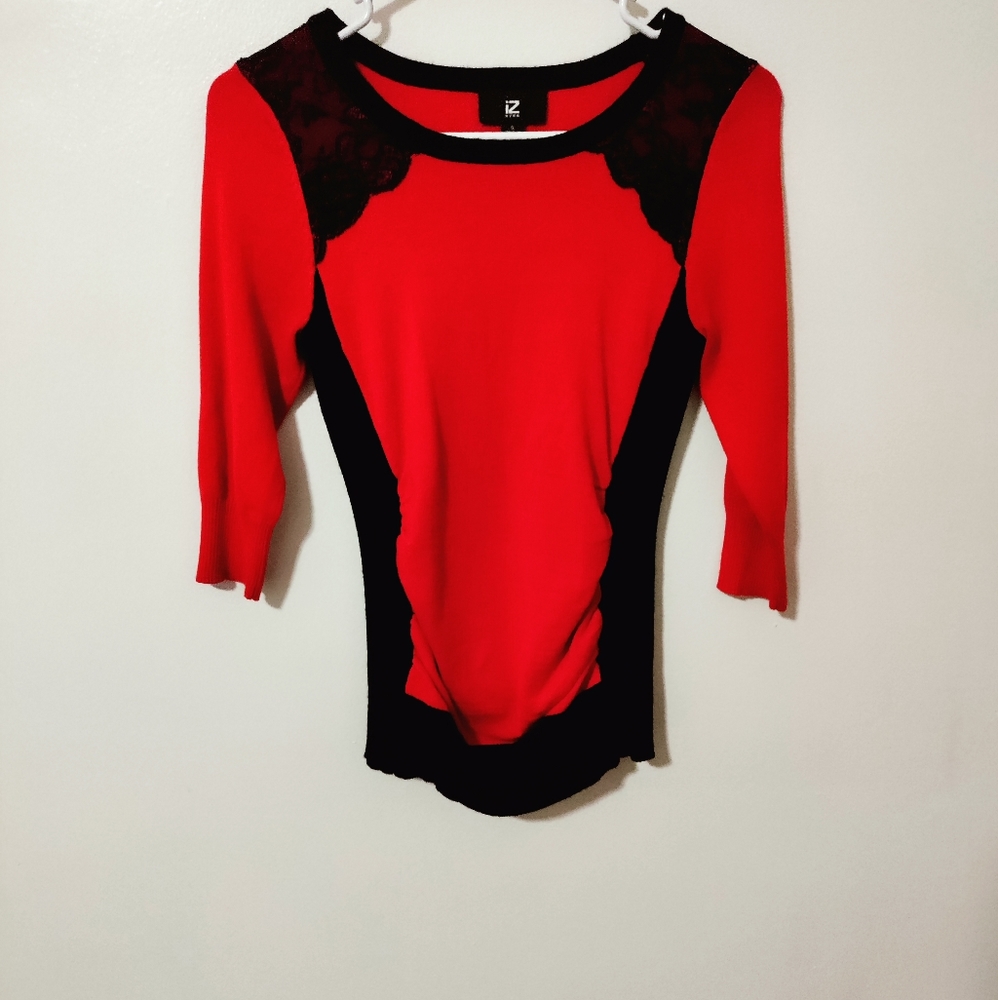 Iz Byer, red laced top. Size small